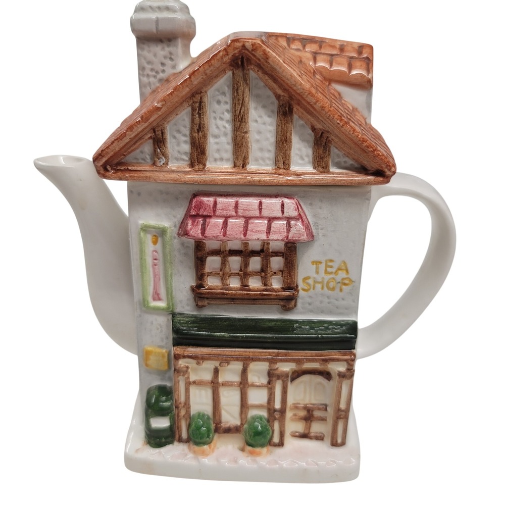 Adorable Tea Shop House Ceramic Teapot Collectible Kitchen Decor Cottagecoreβ